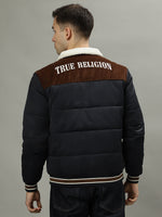True Religion Navy Blue Men Solid Spread Collar Long Sleeves Puffer Jacket