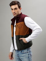 True Religion Men Colour blocked Stand Collar Sleeveless Jacket