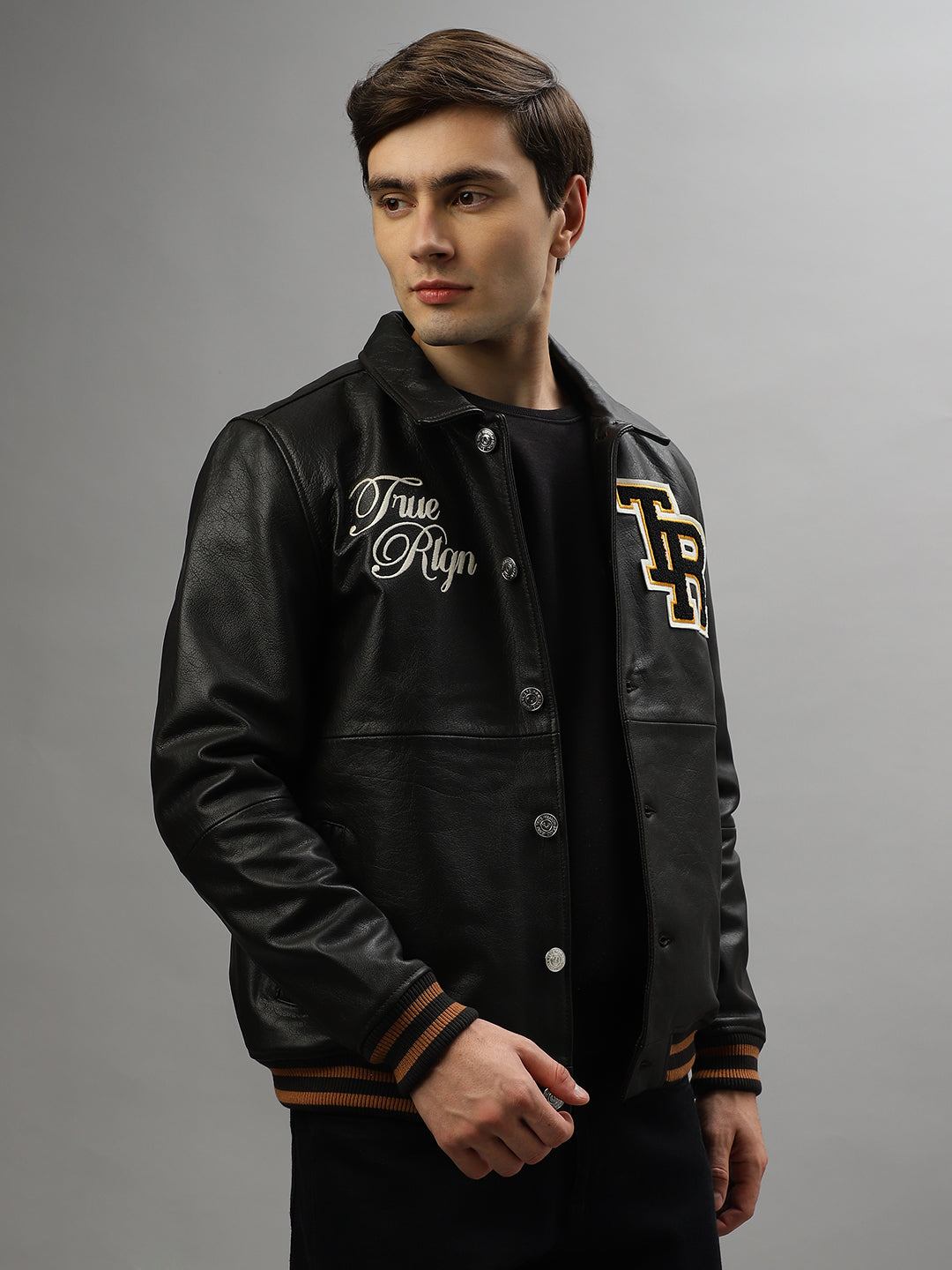 True Religion Men Embroidered Full Sleeves Spread Collar Jacket