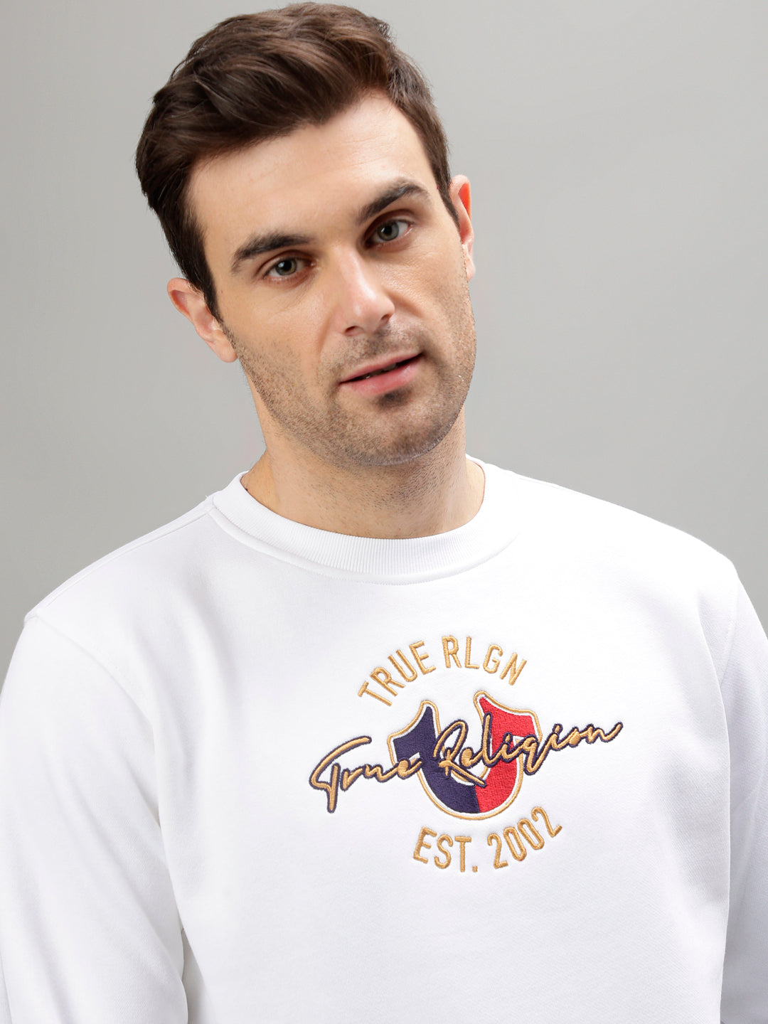 True Religion Men Solid Round Neck Full Sleeves Sweatshirt