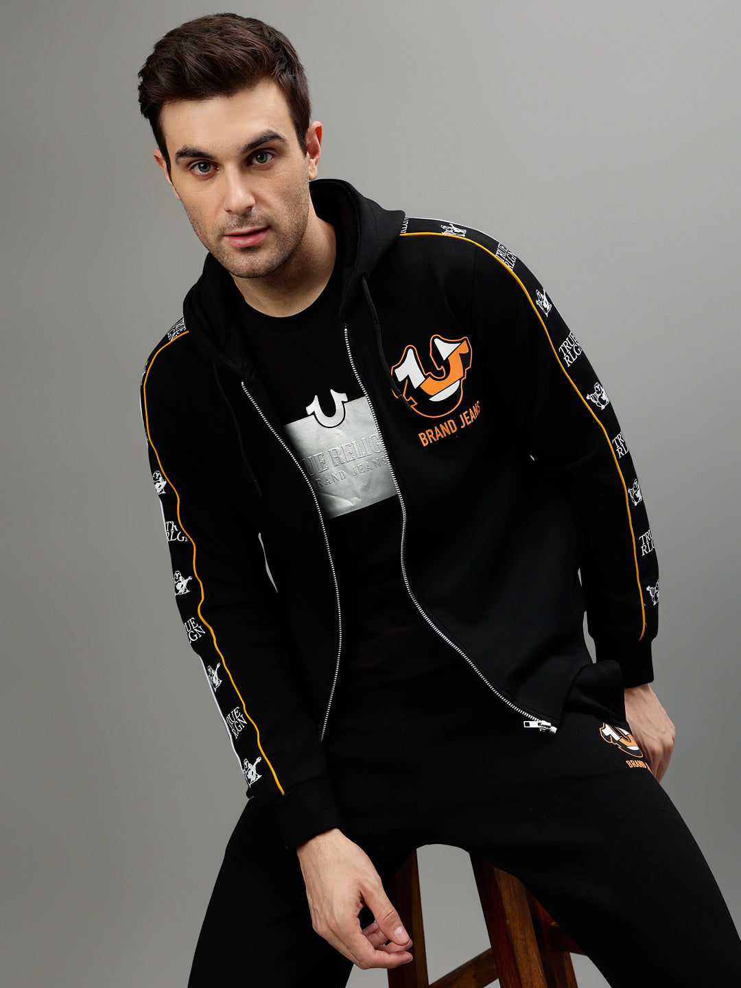 True Religion Men Printed Hooded Full Sleeves Sweatshirt