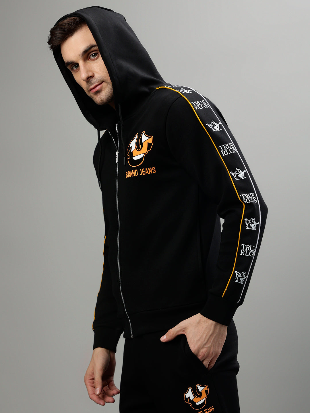 True Religion Men Printed Hooded Full Sleeves Sweatshirt