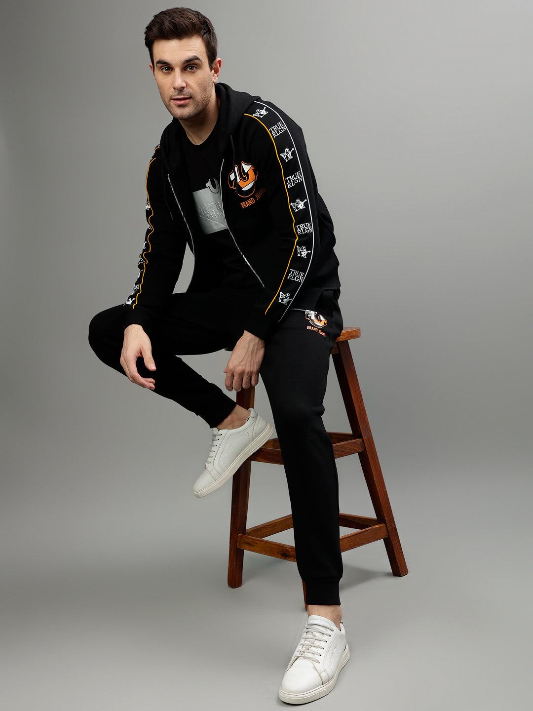 True Religion Men Printed Hooded Full Sleeves Sweatshirt