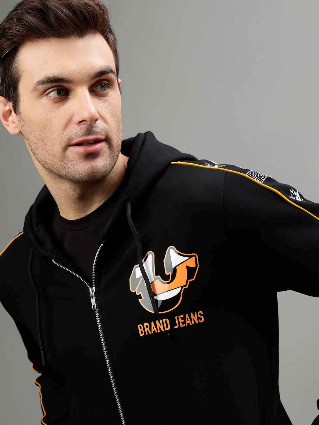 True Religion Men Printed Hooded Full Sleeves Sweatshirt