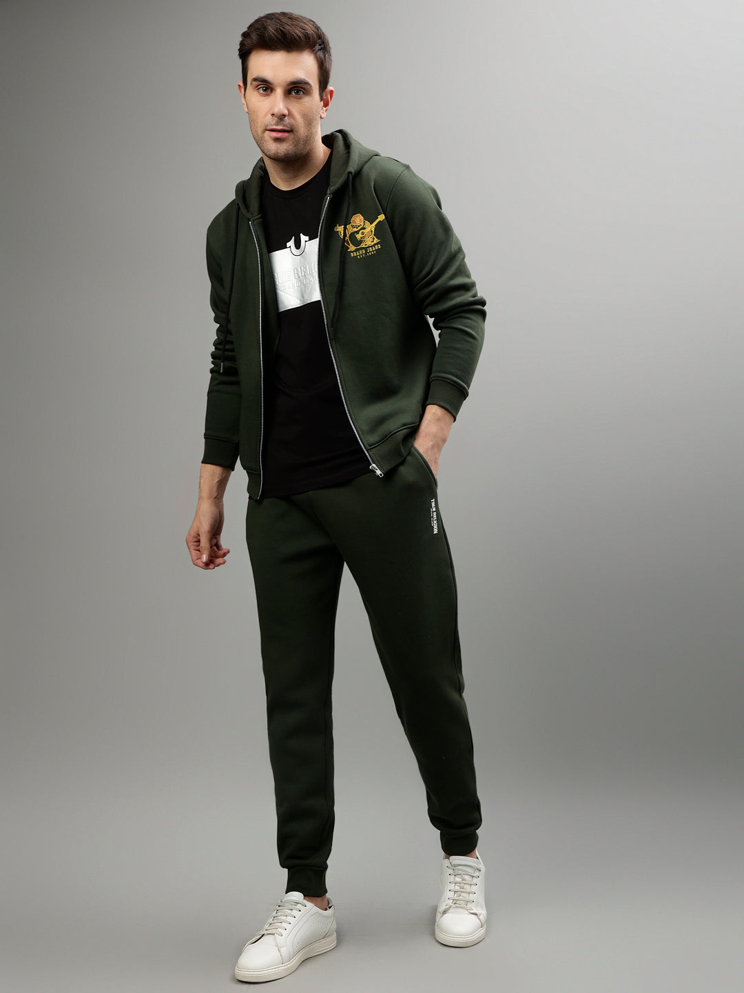 True Religion Men Solid Hooded Full Sleeves Sweatshirt