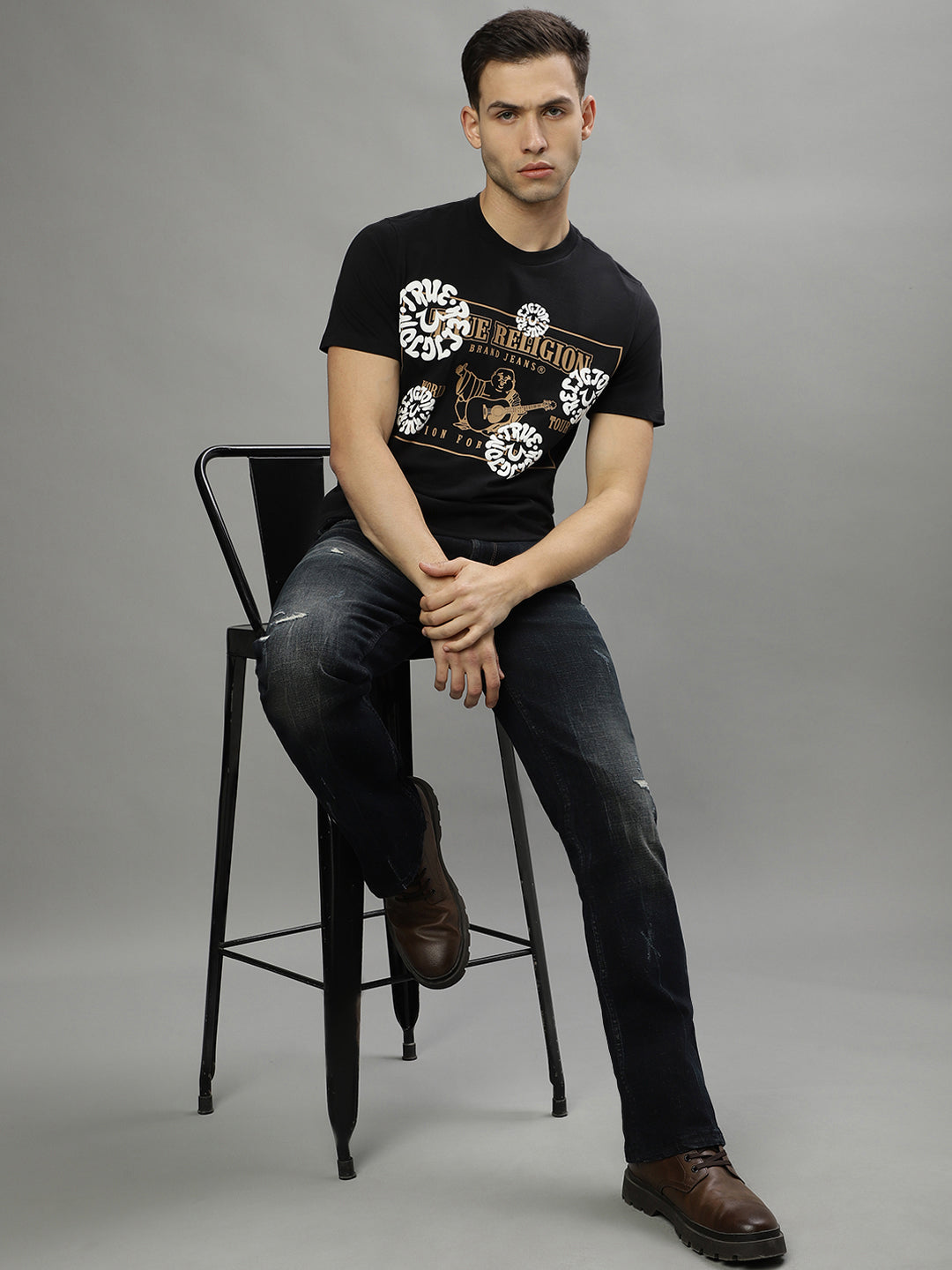 True Religion Black Fashion Printed Regular Fit T-Shirt