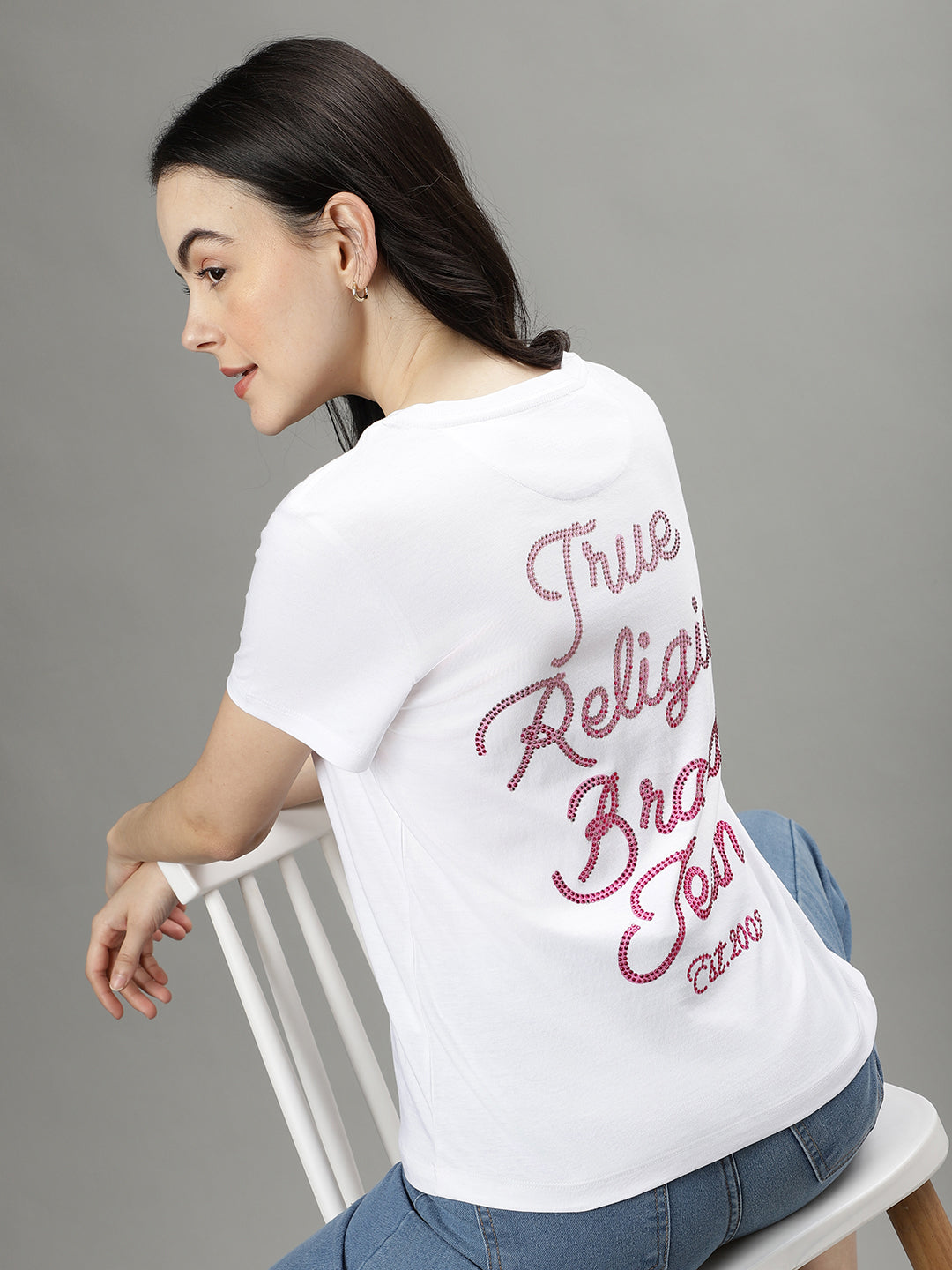 True Religion White Fashion Logo Regular Fit T-Shirt
