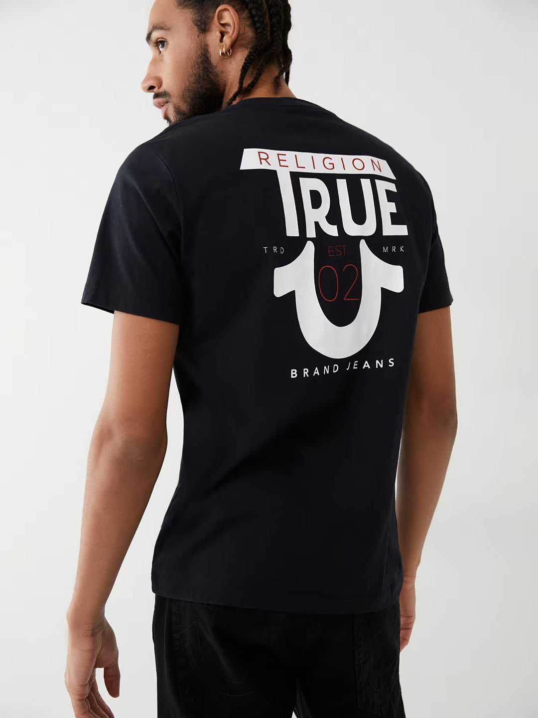 True Religion Men Black Printed Round Neck Short Sleeves Tshirt