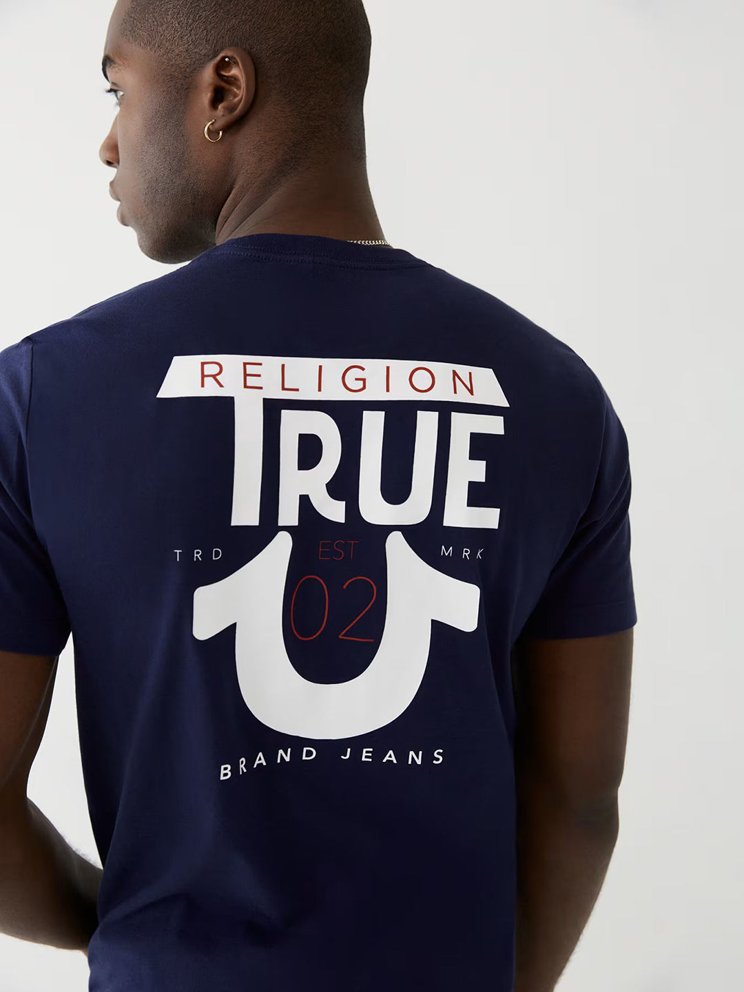 True Religion Men Blue Printed Round Neck Short Sleeves Tshirt