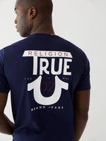 True Religion Men Blue Printed Round Neck Short Sleeves Tshirt