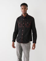 True Religion Men Black Solid Spread Collar Long Sleeves Shirt