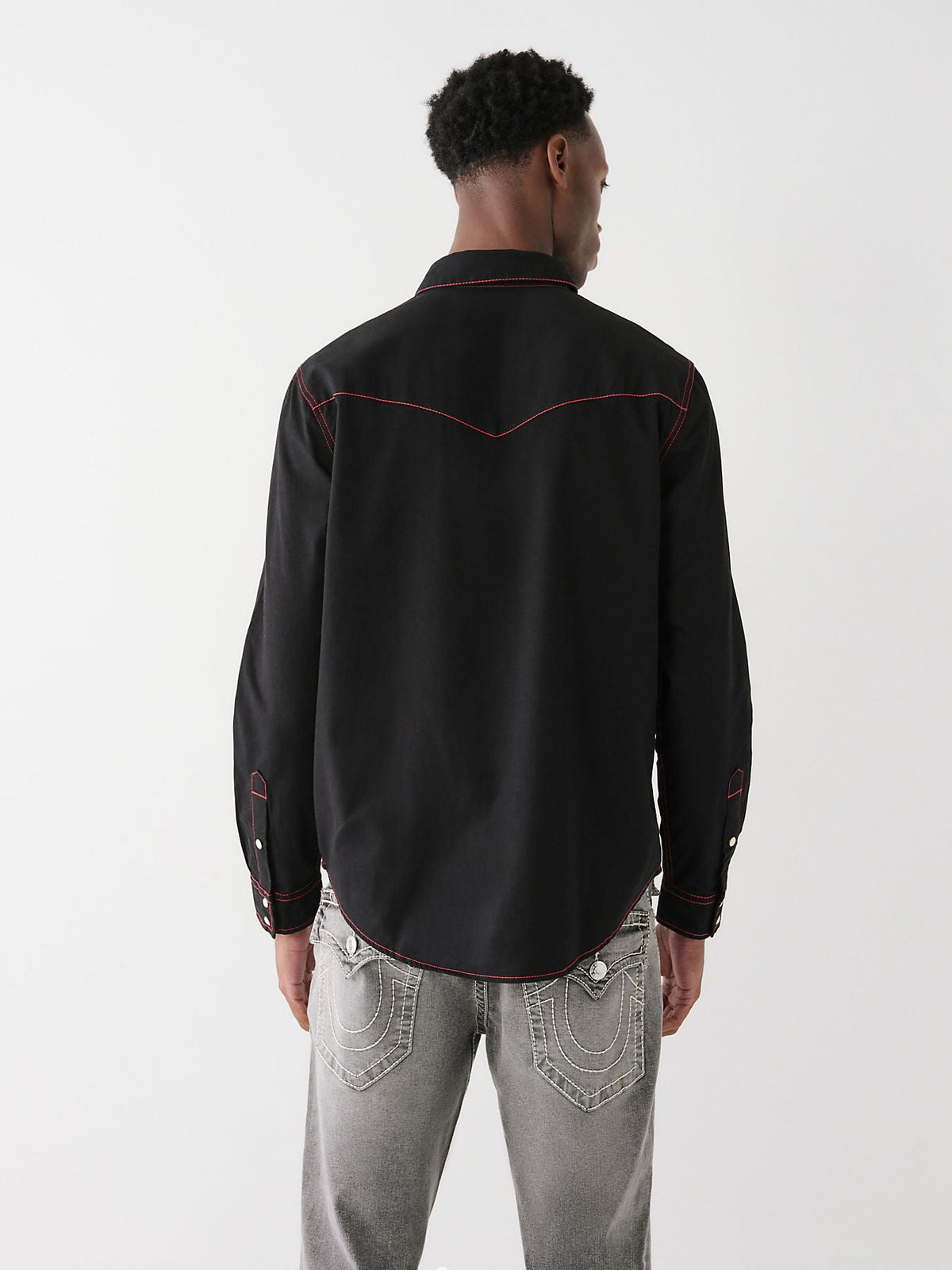 True Religion Men Black Solid Spread Collar Long Sleeves Shirt