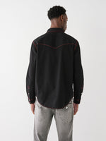 True Religion Men Black Solid Spread Collar Long Sleeves Shirt