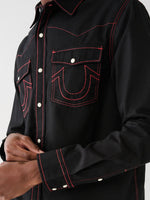 True Religion Men Black Solid Spread Collar Long Sleeves Shirt