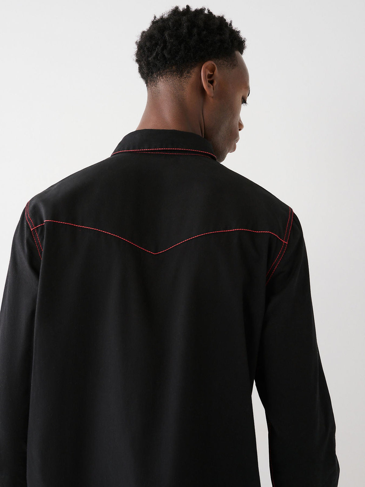 True Religion Men Black Solid Spread Collar Long Sleeves Shirt