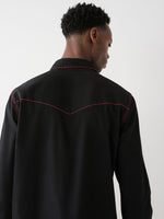 True Religion Men Black Solid Spread Collar Long Sleeves Shirt