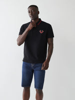 True Religion Men Black Printed Polo Neck Short Sleeves Tshirt