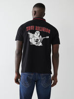 True Religion Men Black Printed Polo Neck Short Sleeves Tshirt