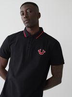 True Religion Men Black Printed Polo Neck Short Sleeves Tshirt