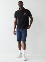 True Religion Men Black Printed Polo Neck Short Sleeves Tshirt