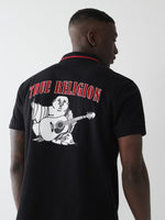 True Religion Men Black Printed Polo Neck Short Sleeves Tshirt