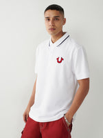 True Religion Men White Printed Polo Neck Short Sleeves Tshirt