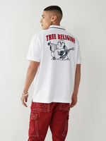 True Religion Men White Printed Polo Neck Short Sleeves Tshirt