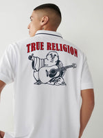 True Religion Men White Printed Polo Neck Short Sleeves Tshirt