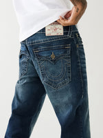 True Religion Men Blue Billy Flap Bootcut Faded Jeans
