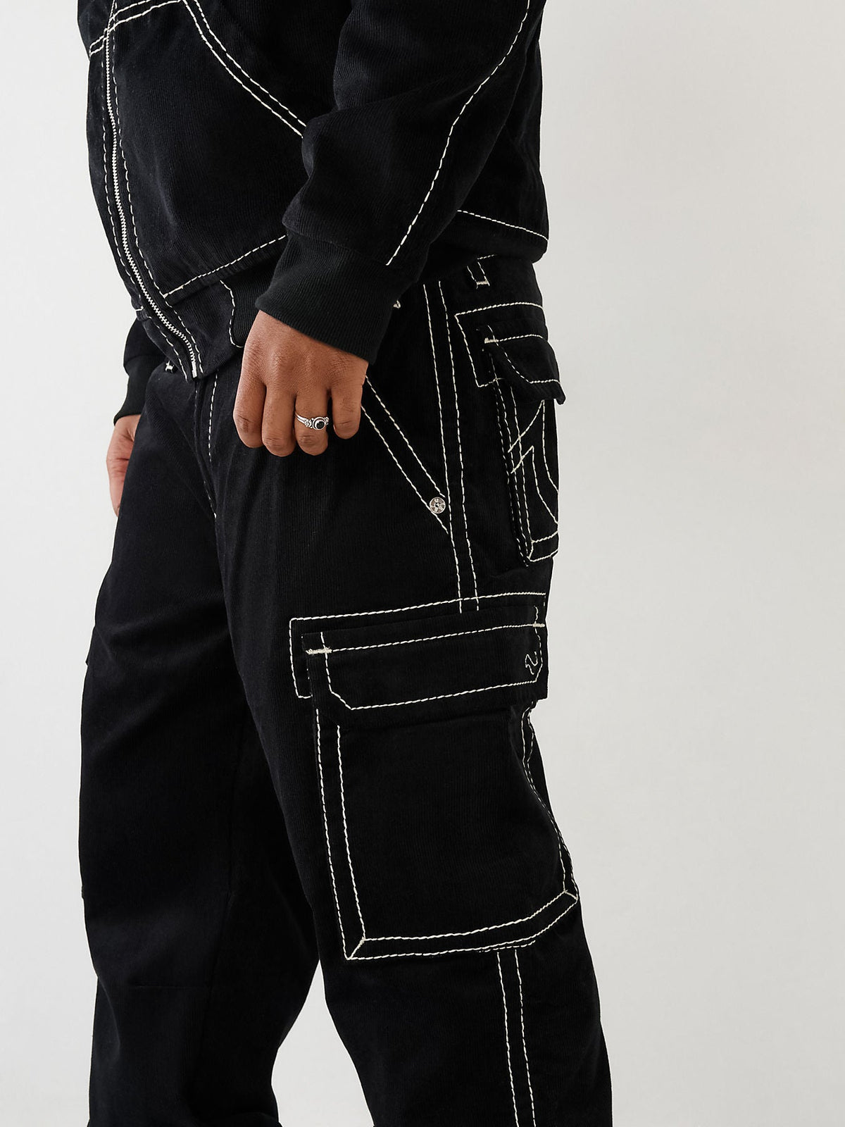 True Religion Men Black Corduroy Big T Relaxed Fit Jeans