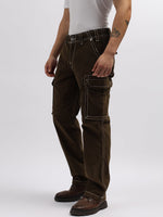 True Religion Men Green Solid Oversized Mid-Rise Trouser