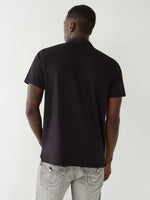 True Religion Men Black Solid Polo Collar Short Sleeves Tshirt