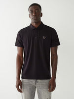 True Religion Men Black Solid Polo Collar Short Sleeves Tshirt