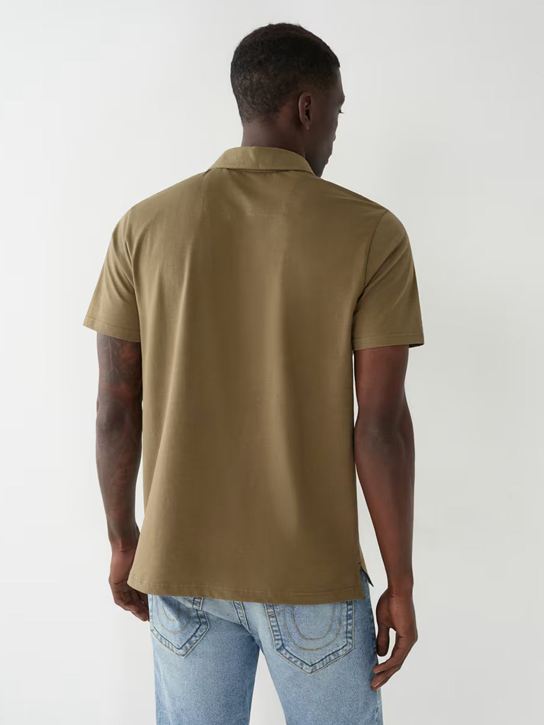 True Religion Men Green Solid Polo Collar Short Sleeves Tshirt