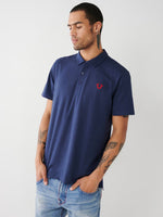 True Religion Men Blue Solid Polo Collar Short Sleeves Tshirt
