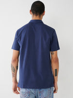 True Religion Men Blue Solid Polo Collar Short Sleeves Tshirt