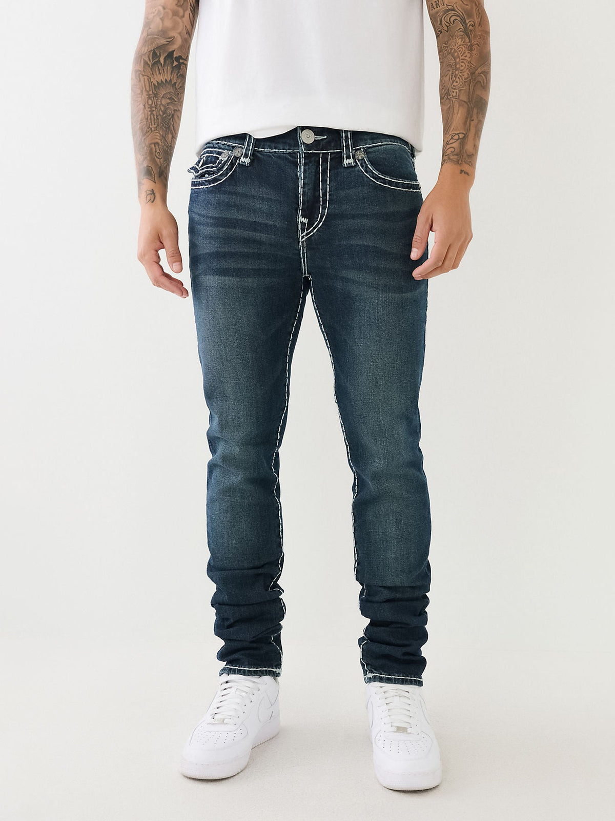 True Religion Men Blue Rocco Super T Slim Fit Faded Jeans