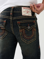 True Religion Men Blue Ricky Super T Straight Fit Faded Jeans