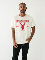 True Religion Men White Printed Round Neck Short Sleeves Tshirt