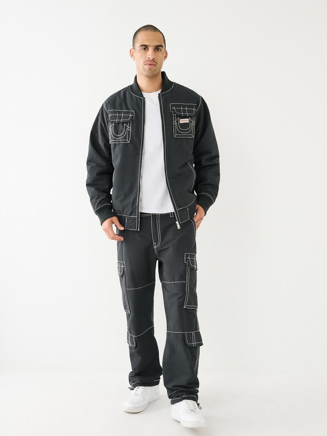 True Religion Men Black Solid Oversized Mid-Rise Trouser