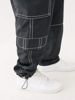 True Religion Men Black Solid Oversized Mid-Rise Trouser