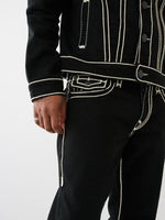 True Religion Rope Stitch Ricky Straight Fit Black Mid-Rise Solid Jeans