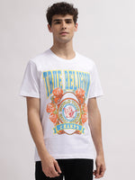 True Religion Men White Printed Round Neck Short Sleeves Tshirt