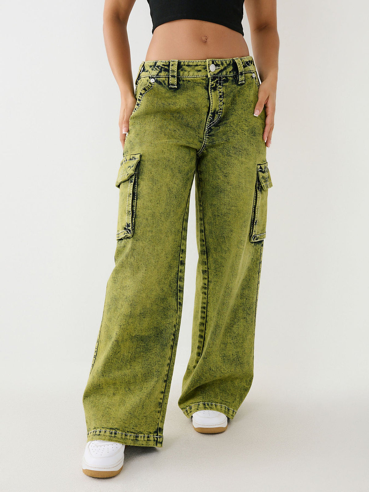True Religion Women Green Big T Flared Jeans