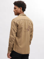 True Religion Men Khaki Solid Spread Collar Full Sleeves Shirt