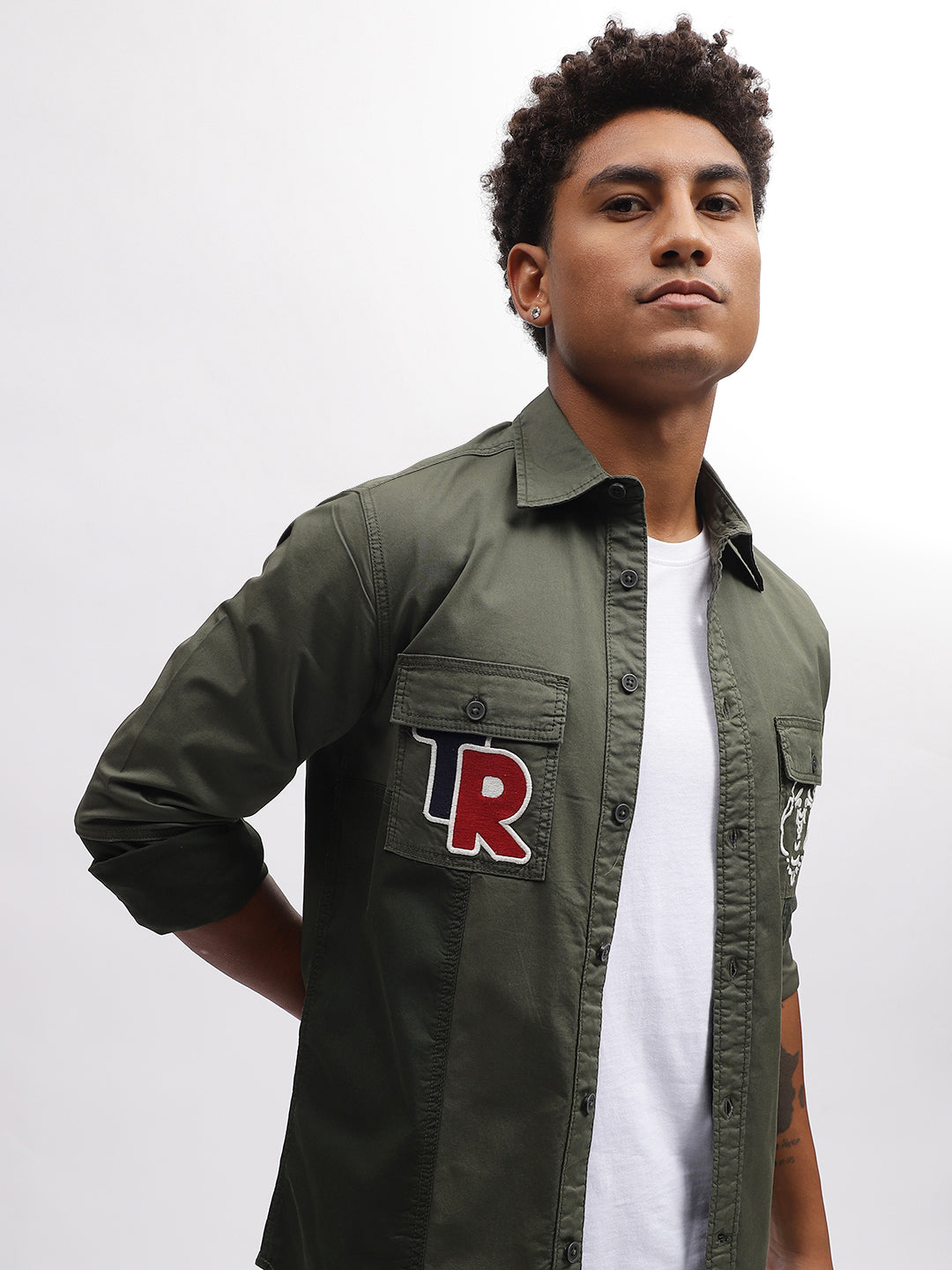 True Religion Men Green Solid Spread Collar Full Sleeves Shirt