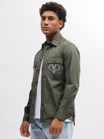 True Religion Men Green Solid Spread Collar Full Sleeves Shirt