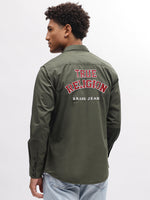 True Religion Men Green Solid Spread Collar Full Sleeves Shirt