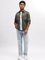 True Religion Men Green Solid Spread Collar Full Sleeves Shirt