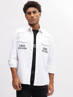 True Religion Men White Solid Spread Collar Full Sleeves Shirt